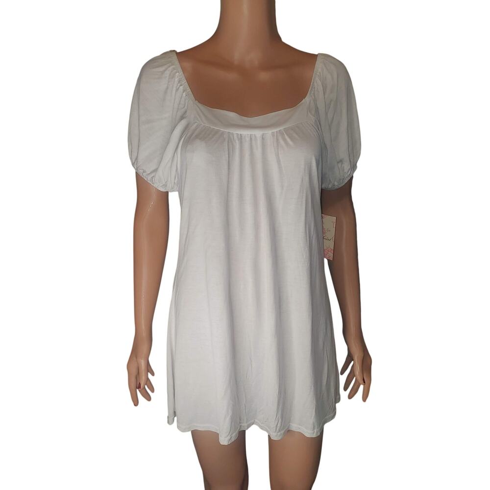 Derek Heart White Mini Dress Puff Sleeve Off Shoulder Square Neck L NWT